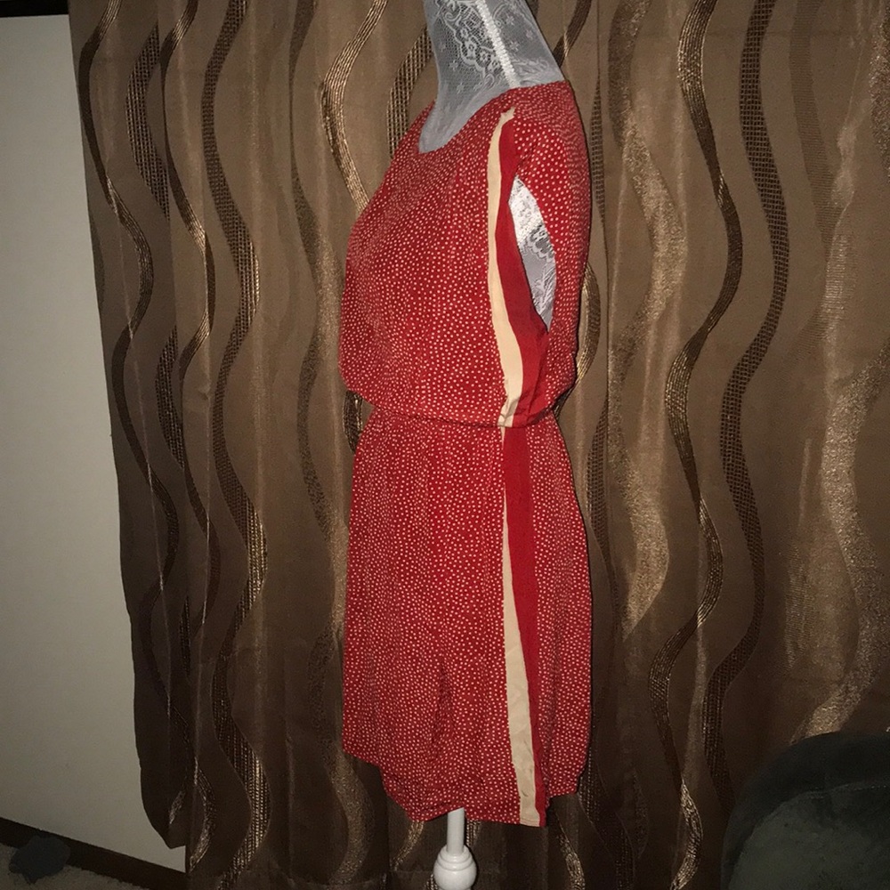 Urban Outfitters No. 6 100% Silk Retro red stripe dotted cream Dress - Picture 2 of 11